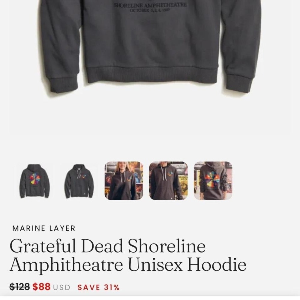 Marine layer Grateful Dead shoreline amphitheater 1987 marine layer hoodie S - Picture 8 of 8